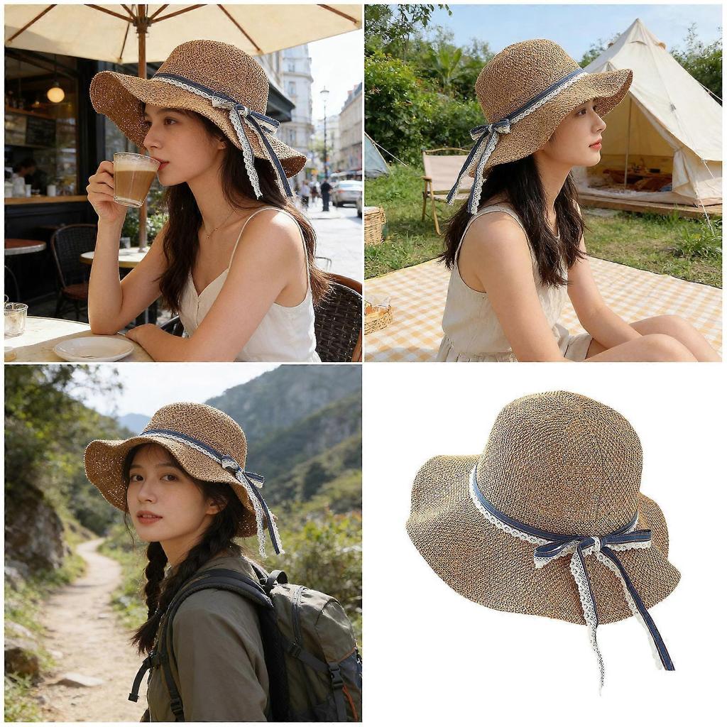 Stylish Bows Embellishment Hat Sun Protection Breathable Fisherman Styles Hat for Women Outdoor ActivityAnd Daily Wear Khaki
