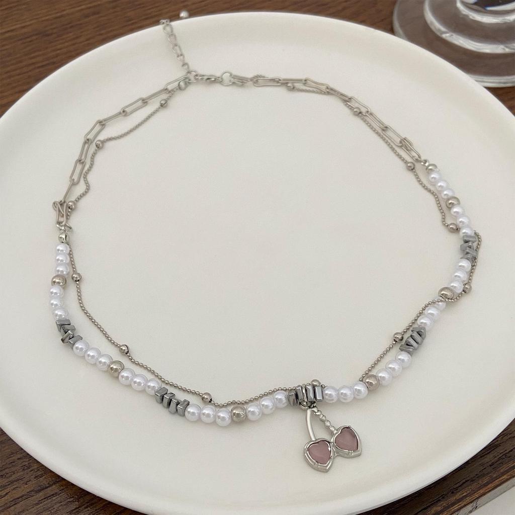 Cherry Red Cross-Border Necklace & Earrings Set: Light Luxury Niche Design, Elegant Clavicle Chain, Exquisite Accessories for Women