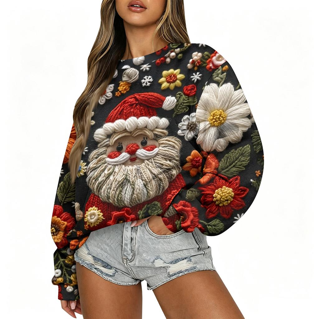 Women's Casual Long Sleeve Christmas Print Neck Top