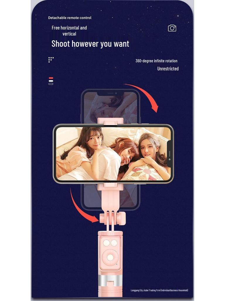 1.8m Bluetooth Selfie Stick with Integrated Tripod and Universal Phone Holder for Remote Control, Charging, and Live Streaming.