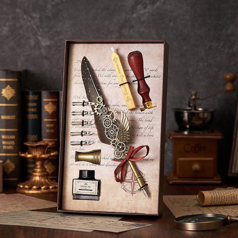 Set stilou Duker: Pană elegantă europeană retro pentru caligrafie cu ceară de sigiliu, perfectă pentru exersarea caligrafiei și prezentare în cutie cadou.