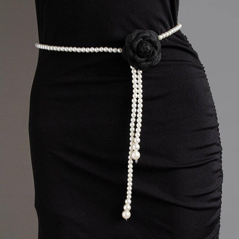 Women's Elegant Pearl Cloth Flowers Sweet and Fashionable Elegant Camellia Waist Chain Texture Hanfu Dress Decorative Belt