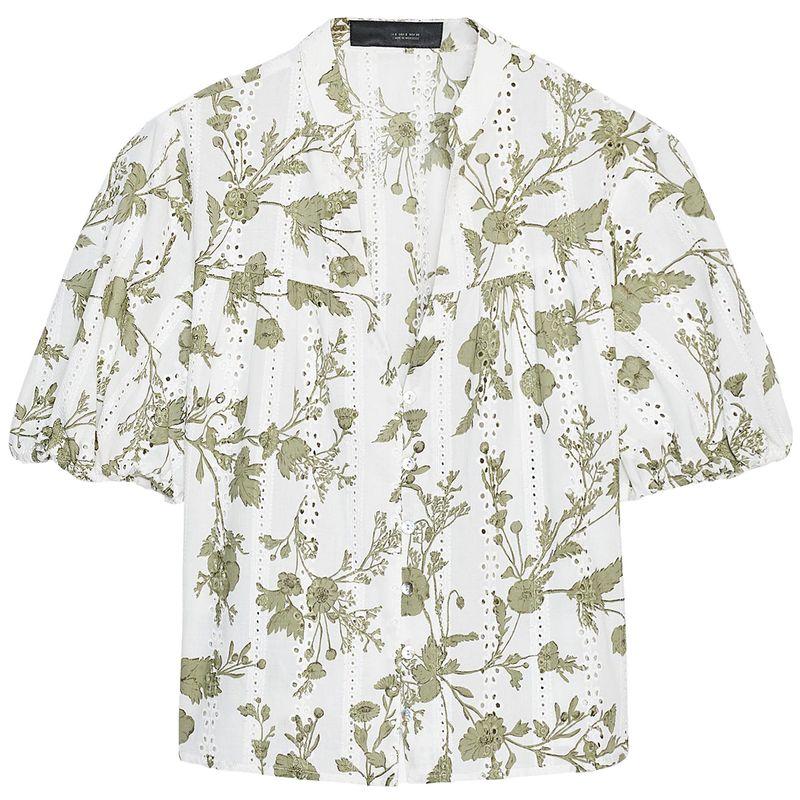 Zaprha 2025 New Arrival Beautiful Western Style Flower Print Cut Out Embroider Short Sleeve Tops Shirt for Women 3551670