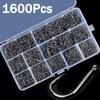 1600Pcs/1 Box Fishing Hooks Carbon Steel Strong Sharp Silver Circle Fishhook 3 #-12 #Jig Barbed Pesca Portable Lure Bait Tackle