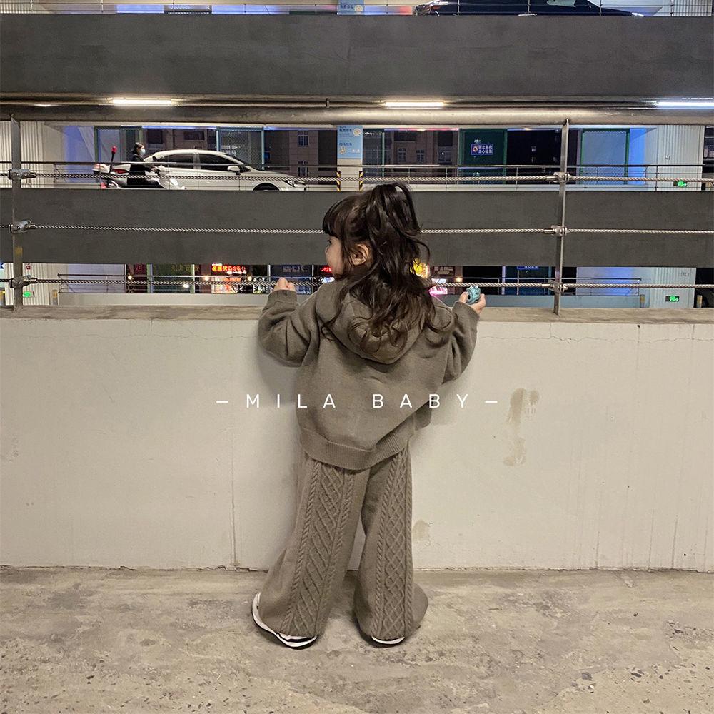 Girls' Korean Style Casual Sweater Set - Versatile Hooded Knitted Cardigan for Autumn and Spring