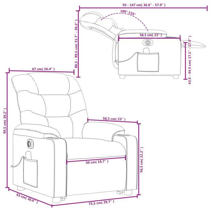 VidaXL Fauteuil Inclinable de Massage Électrique, Chaise de Relaxation avec Dossier et Repose-pied Réglables, Siège de Salon 3206678