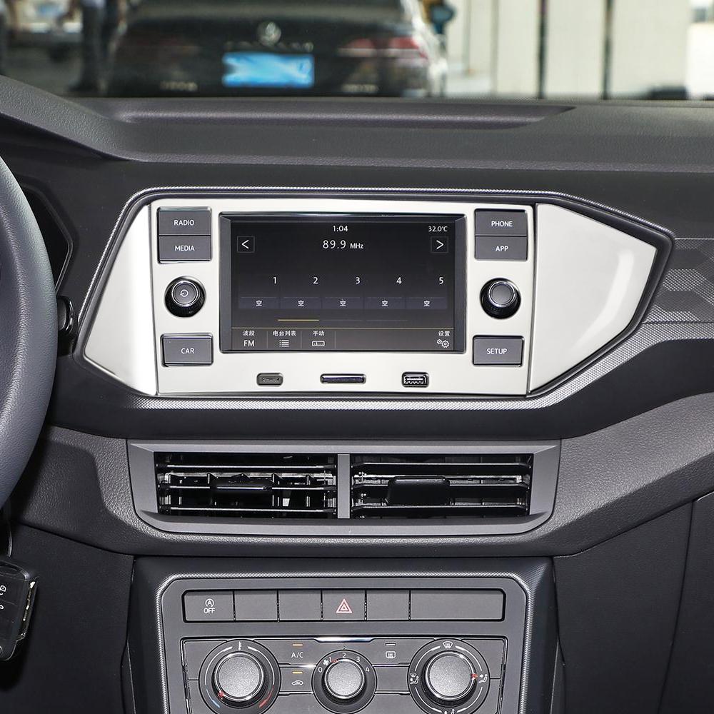 For VW T-CROSS Volkswagen Tcross 2018-2023 Console Display Panel Frame Cover Center Sequins Stickers Stainless Steel Accessories