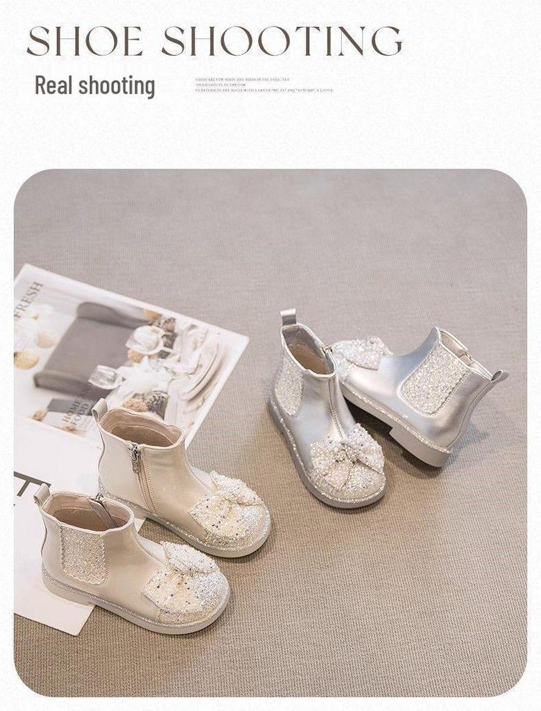 Girls' Martin Velvet-Lined Leather Boots 2025 - Fashionable Short Cotton Shoes for Autumn/Winter