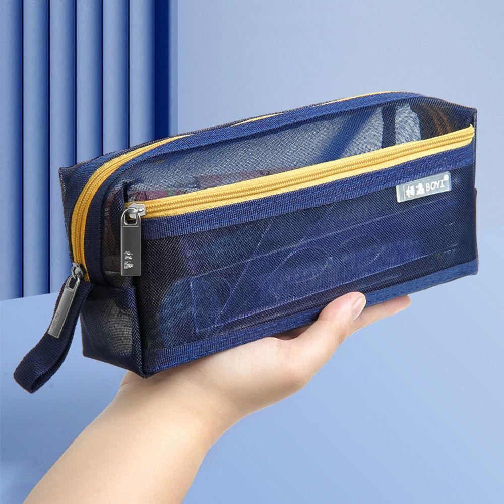 Mesh Pen Bag Double-Layer Stationery Bag New Pencil Case
