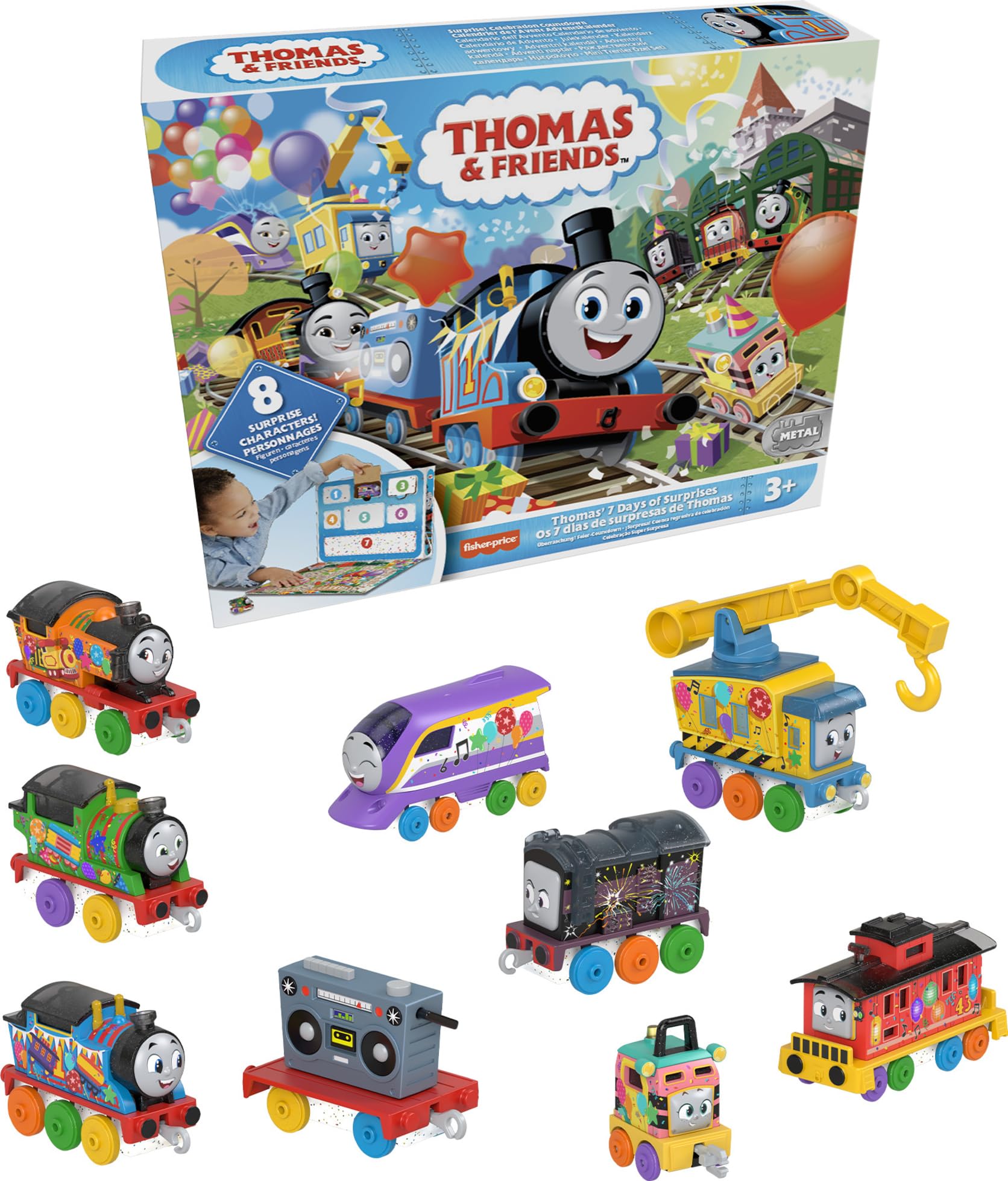 

Thomas & Friends Toy Trains Gift Set Thomas 7 Days of Surprises, 10-Piece Diecast Vehicles with Cargo for Kids Ages 3+ Years