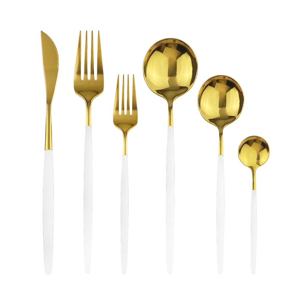 6 ks Bílé zlato Sada zrcadlových příborů Nůž Vidlička Kávová lžička Sada příborů Sada nádobí z nerezové oceli Sada kuchyňského nádobí Sada příborů