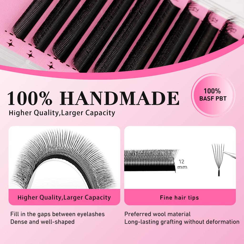 Merrdear U 6D Lashes Extensions Matte Black U Shaped 6D Eyelashes Extensions U Lashes Premade Volume Fans False Eyelashes