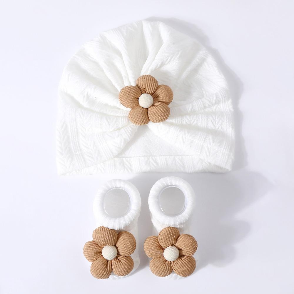 

Soft Cotton Infant Turban Hat Socks Set Elastic Hat Sock Set Baby Headscarf Hat Newborn Supplies белый