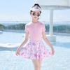 HuiLi 2025 Girls' Long-Sleeve Two-Piece Swimsuit Set for Middle School Students