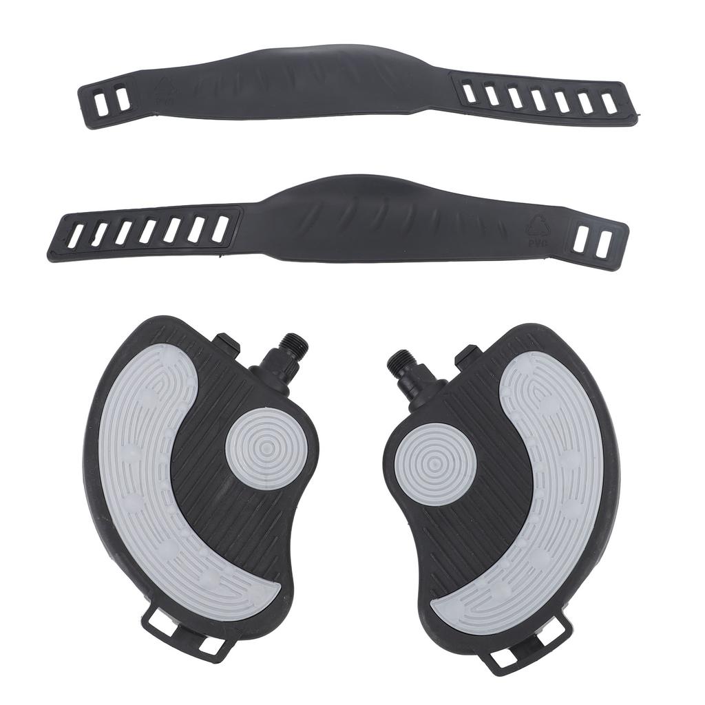 2PCS Exercise Bike Pedals with Straps PP PVC Stainless Steel Universal Adjustable Exercise Bike Pedals Clips for Home Gym Cycling