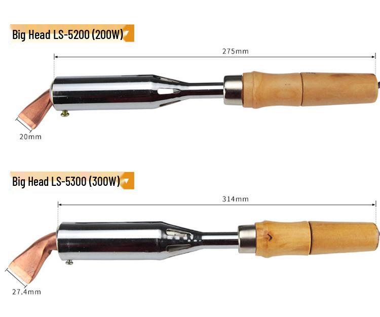 High-Power Wood Handle Soldering Iron with Bent Flat Copper Tip - 100W to 300W