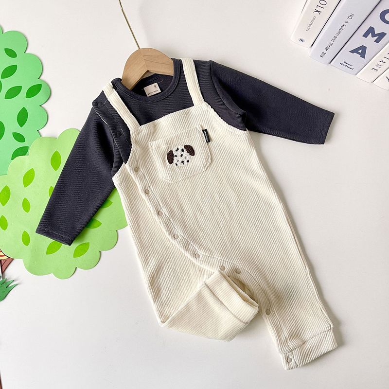 Foreign Trade Order Pm Brand Suspender-Style Faux Two-Piece Newborn Baby Romper Corduroy Jumpsuit for 1-Month-Old Baby 70-80 Black 80