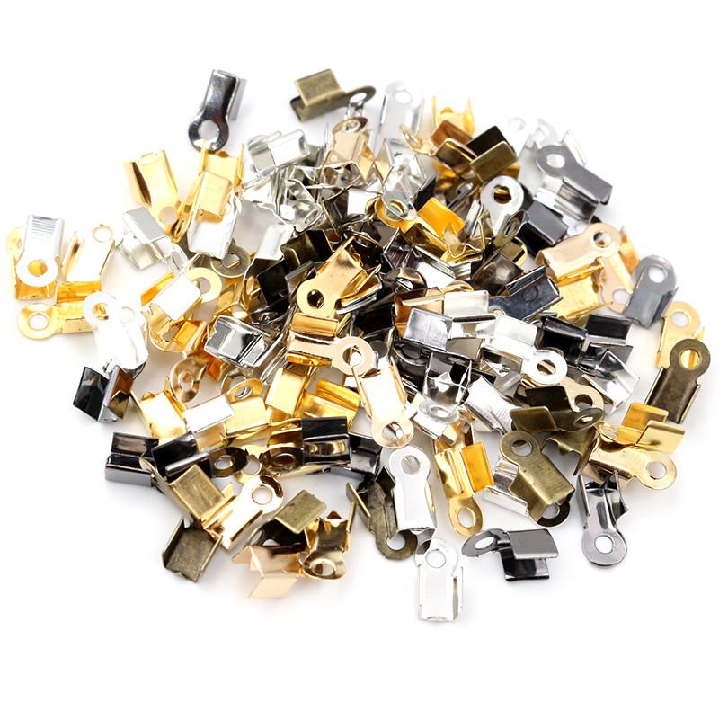 200pcs/lot Cove Clasps Cord End Caps String Ribbon Leather Clip Tip Fold Crimp Bead Connectors For DIY Jewelry Making Findings