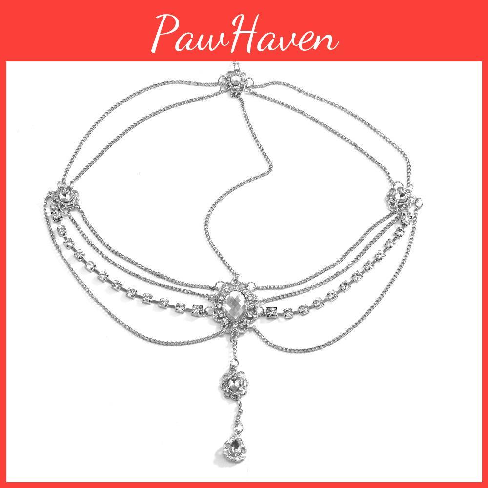 Elegant Rhinestone And Multi Layer Chain Design Women Silver Jewelry Headwear