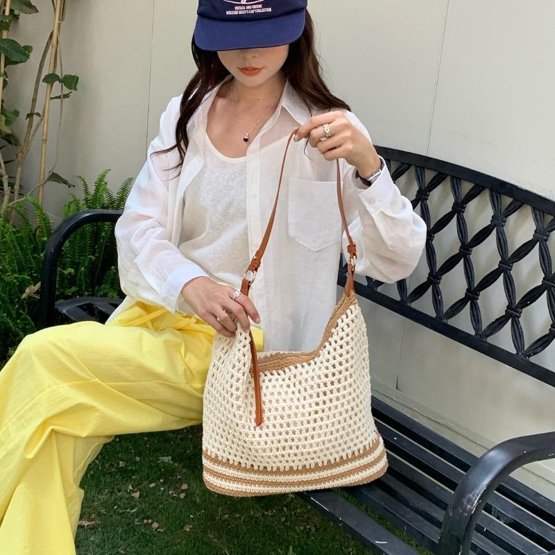 Open-weave Woven Bag - Large Capacity for Commuting, Beach and Vacation, Single Shoulder Tote Bag