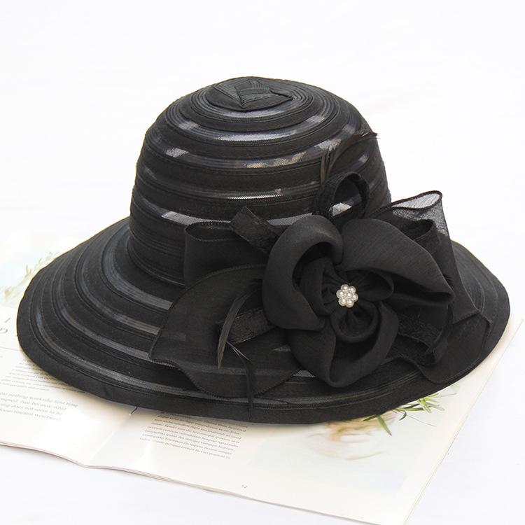 Fashion Top Hat Women'S Lace Flower Shade Mesh Hat Summer Folding Beach Hat Outdoor Sun Hat