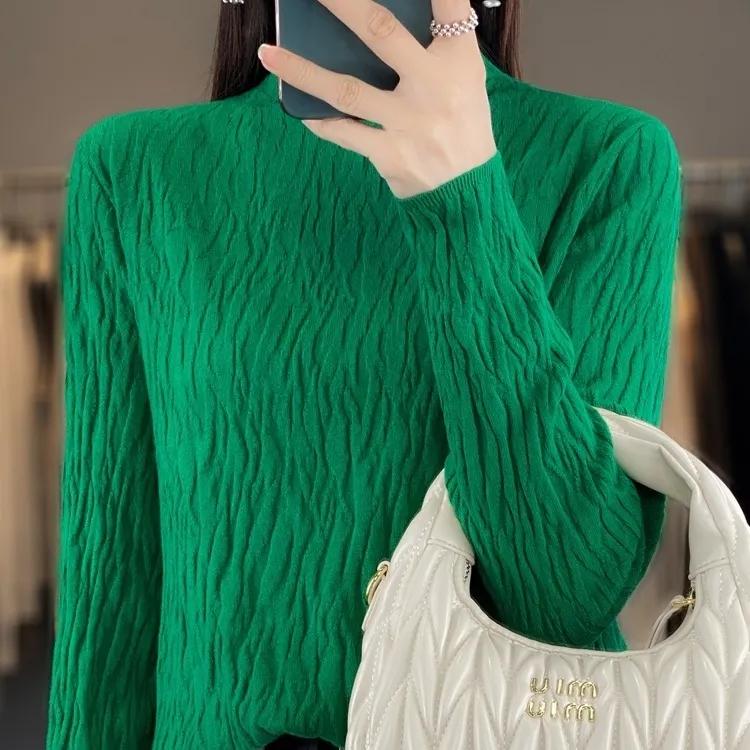 Damen Frühling und Herbst Pullover Halber Stehkragen Unregelmäßiger Pullover Weiblich Weich Lässig Gestricktes Oberteil