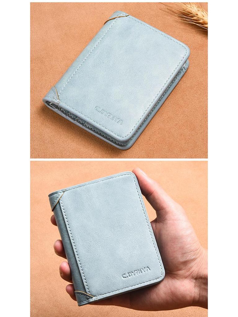 Men's Cross-Border Slim Tri-Fold Leather Wallet with ID and Card Holder