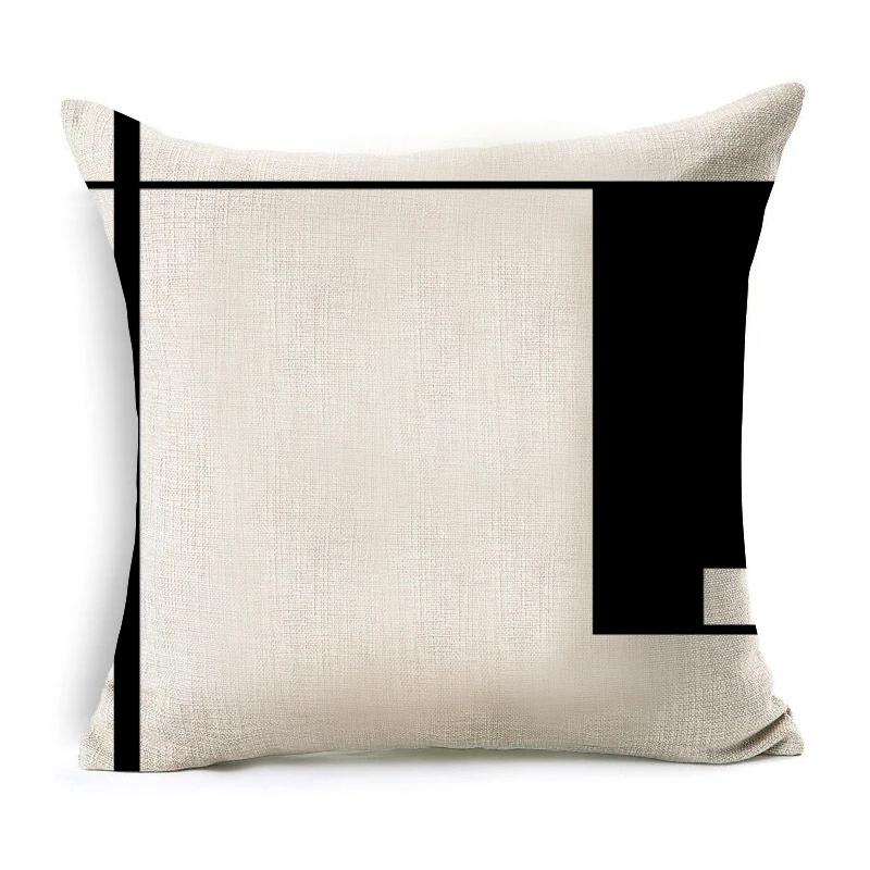 Black and White Geometric Pattern Fabric Linen Cotton Throw Pillow Waterproof Oilcloth Car Sofa Bed Decorative Pillowcase