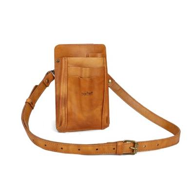TOURBON Gardening Pouch, Pruning Shears Pouch, Leather Scissor Case Bag, Gardening, Florist, Waist Pouch, with Shoulder Strap (Light Brown)