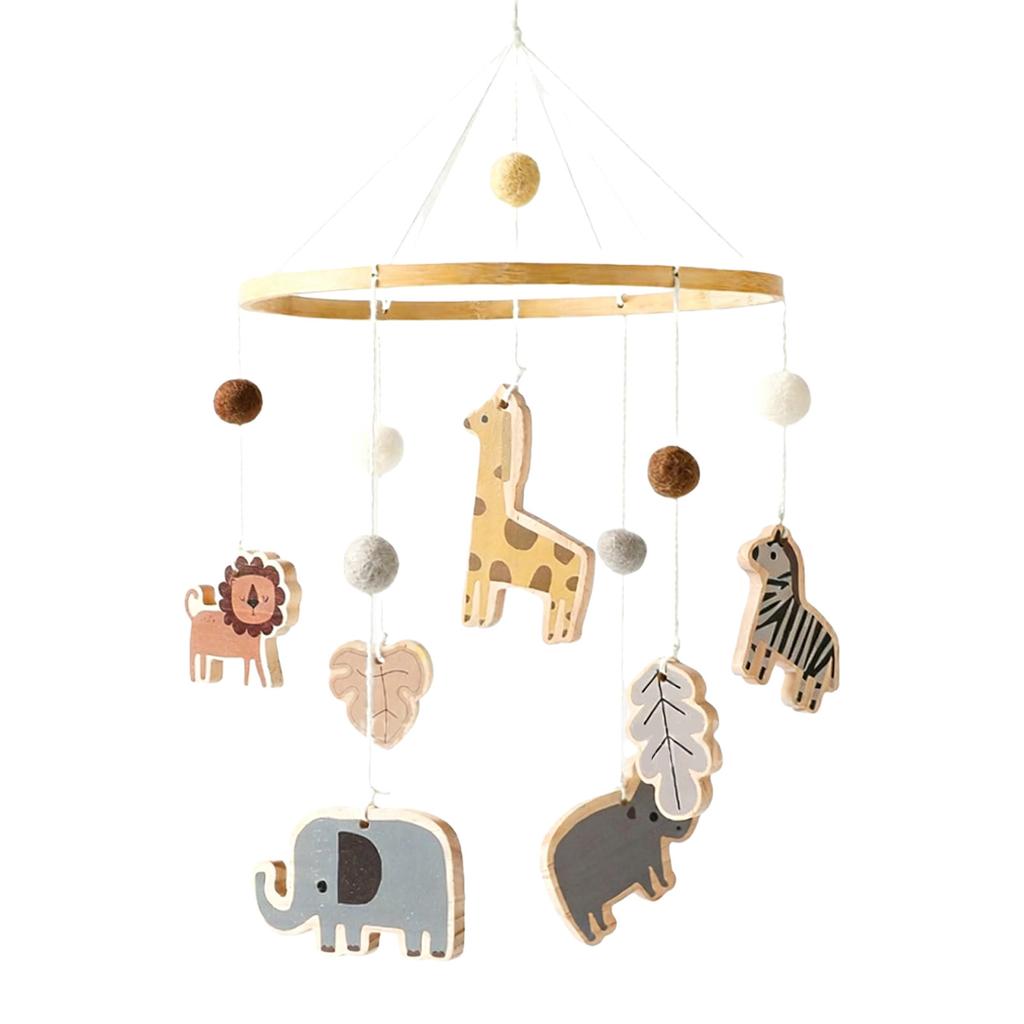 Infant Bed Mobile Natural Wood Wool Craftsmanship Quiet Movement Baby Room Decorations Early Kids Education Sensory Toy