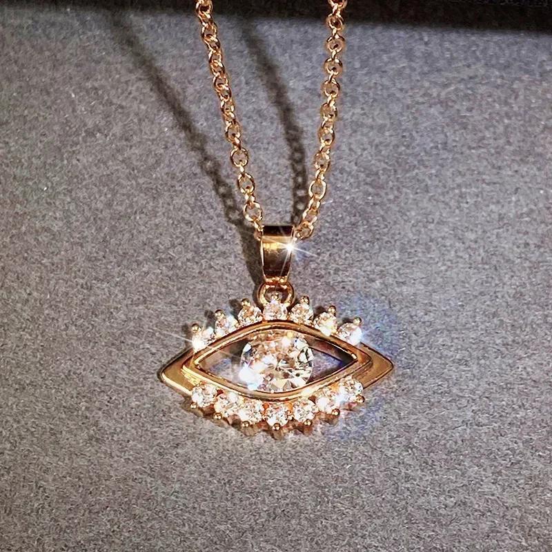 New Personality Eye Shaped Pendant Necklace For Women With Dazzling Cz Stone Gold Color Cool  Girls Trendy Jewelry