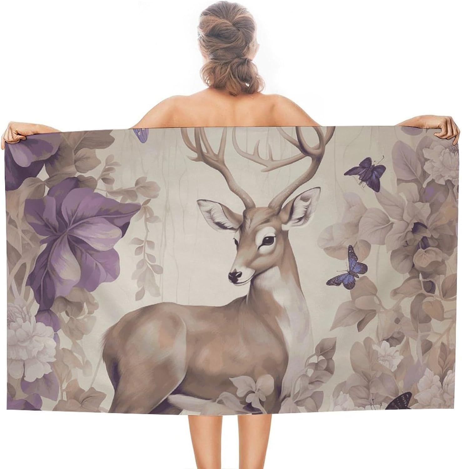 

Deer Birds with Flowers Beach Towel Oversized Beach Blanket Waterproof Sandproof Pool Towels Quick Drying Outdoor Travel Towel W30*H60(CM)