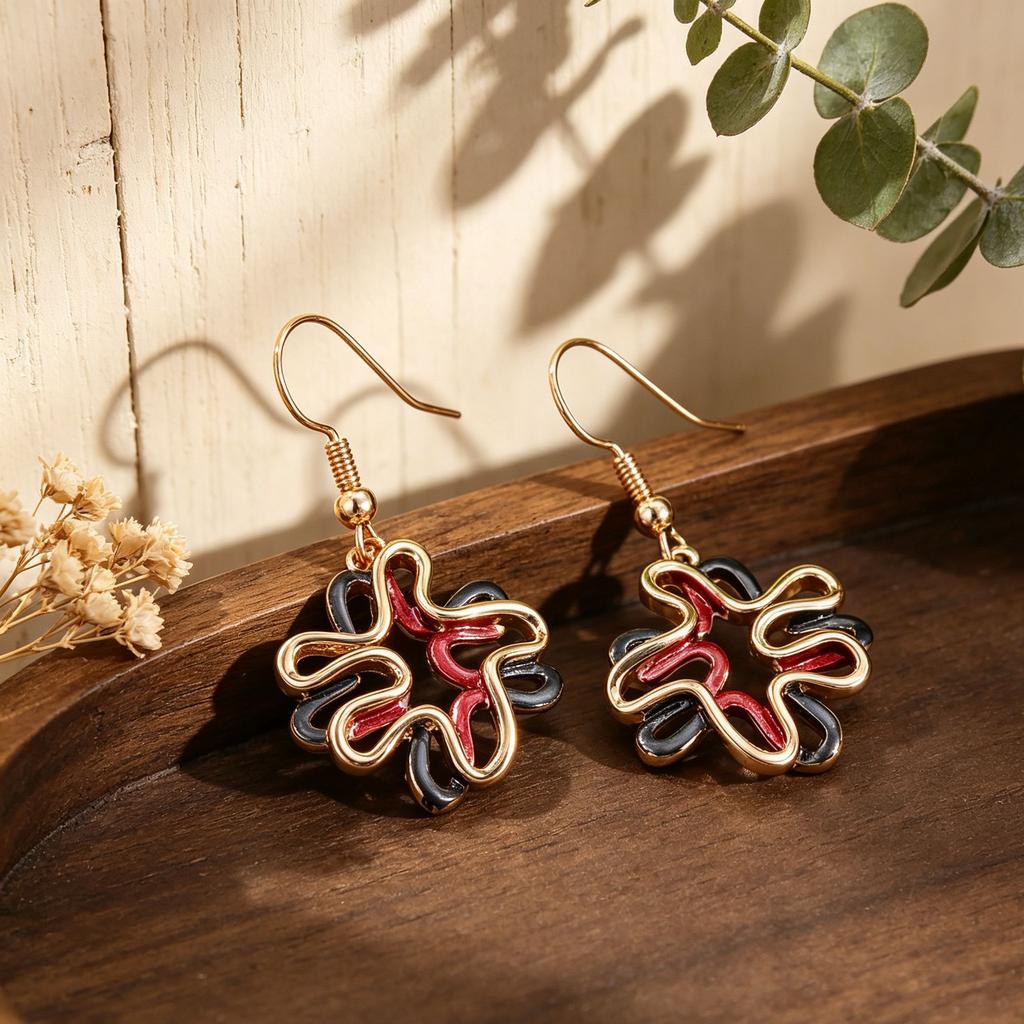 Explosive hollow flower enamel color earrings European and American style line winding earrings commuting versatile light luxury earrings