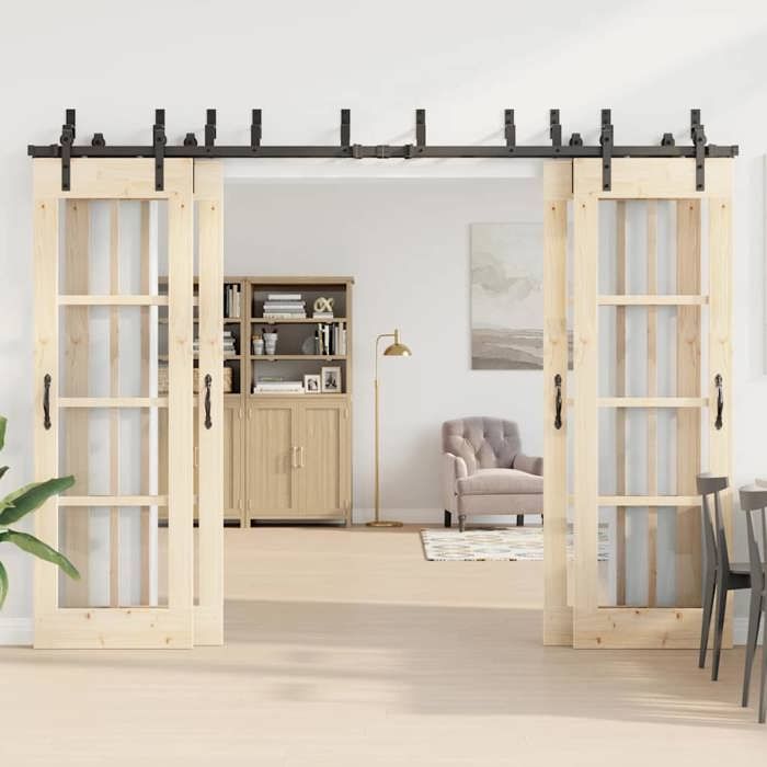 VidaXL Kit de quincaillerie de porte coulissante 305 cm acier noir, quincaillerie de porte coulissante, rail de porte de 3295739