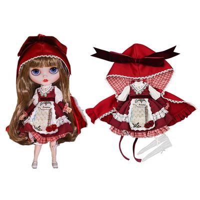 Rakulifey Blythe Outfit Dress Neo Blythe Costume Set Maid Outfit Red Obitsu 24 Doll