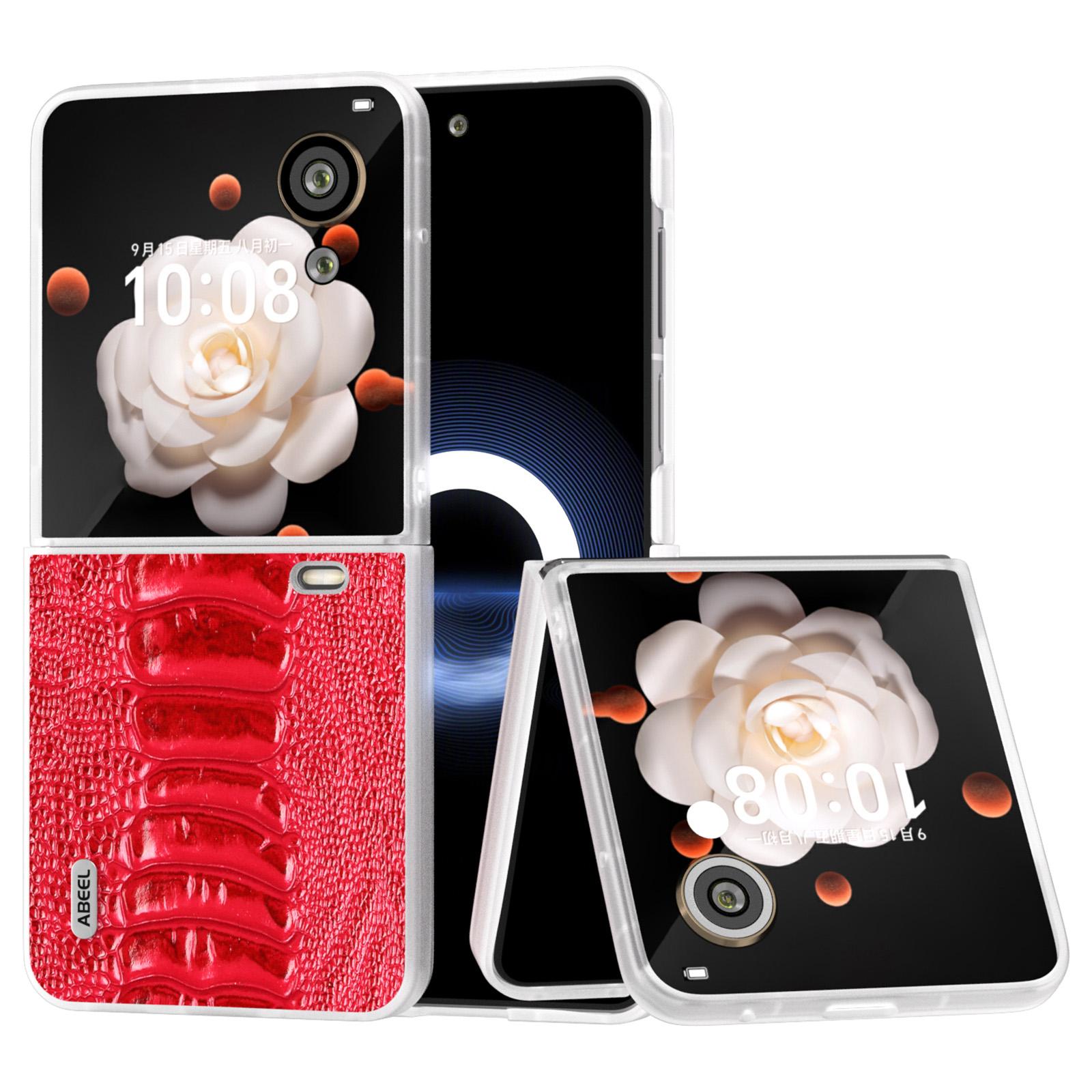 

For Honor Magic V Flip 5G Case Matte Frame Genuine Cow Leather+PC Phone Cover Red