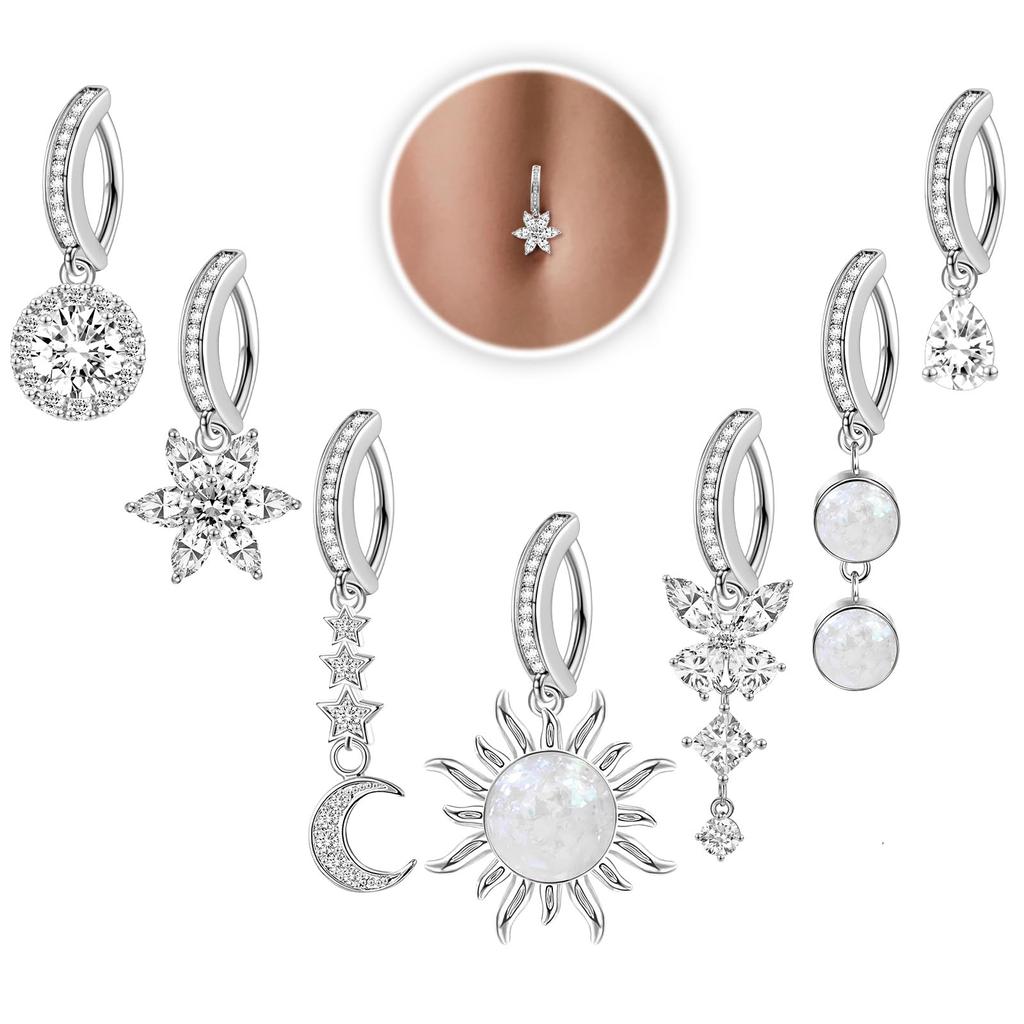 Joyas para Piercing de Ombligo Mariposa Rosa Mujeres Barra de Ombligo con Circonita Moda Anillos de Ombligo Curvos Inversos de Cristal Piercing Ombligo