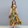 Women's Korean Style Slim Fit A-Line Dress: 2021 Summer Ice Silk Printed Short Sleeve