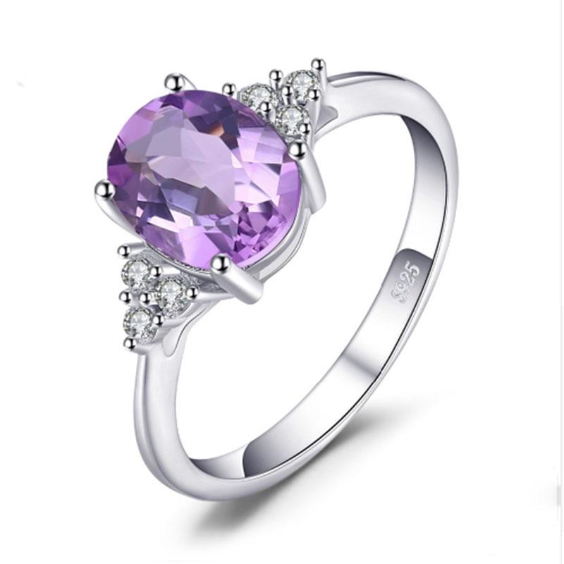 S925 Sterling Silver Jewelry Platinum Plated Violet Color Treasure European Beauty Ring Necklace Earring Jewelry Set