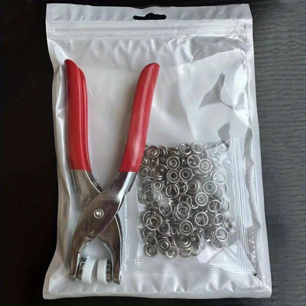 1 Set 4mm Eyelet Setter Puncher Kit Leather Hole Plier Buckle Fixation Sewing Tool Watchband Strap Household Leathercraft Accessories