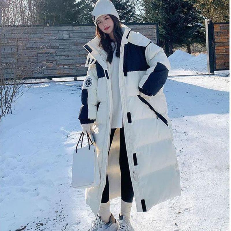 Damen Langer Überknie-Neuer Gepolsterter Mantel Locker und Dick Daunengepolsterter Mantel