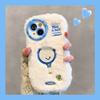 Embroidered Tennis Racket Plush Phone Case for iPhone 16 15 14 13 Pro Max Fall/Winter Warm Plush Phone Case