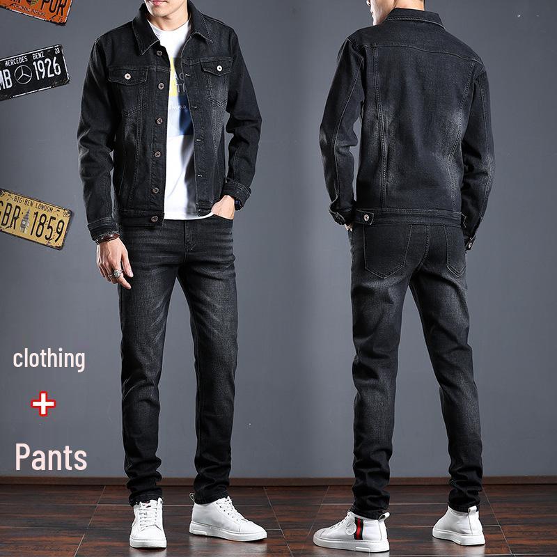Men's Slim Fit Denim Suit - New Korean Style Jacket & Pants Set for Spring/Autumn