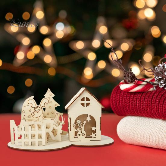 Dřevěný dům Puzzle Block Vánoční Stavebnice Ornament Kit Vánoční dekorace na plochu Vzdělávací kutilské řemeslo pro děti a dospělé