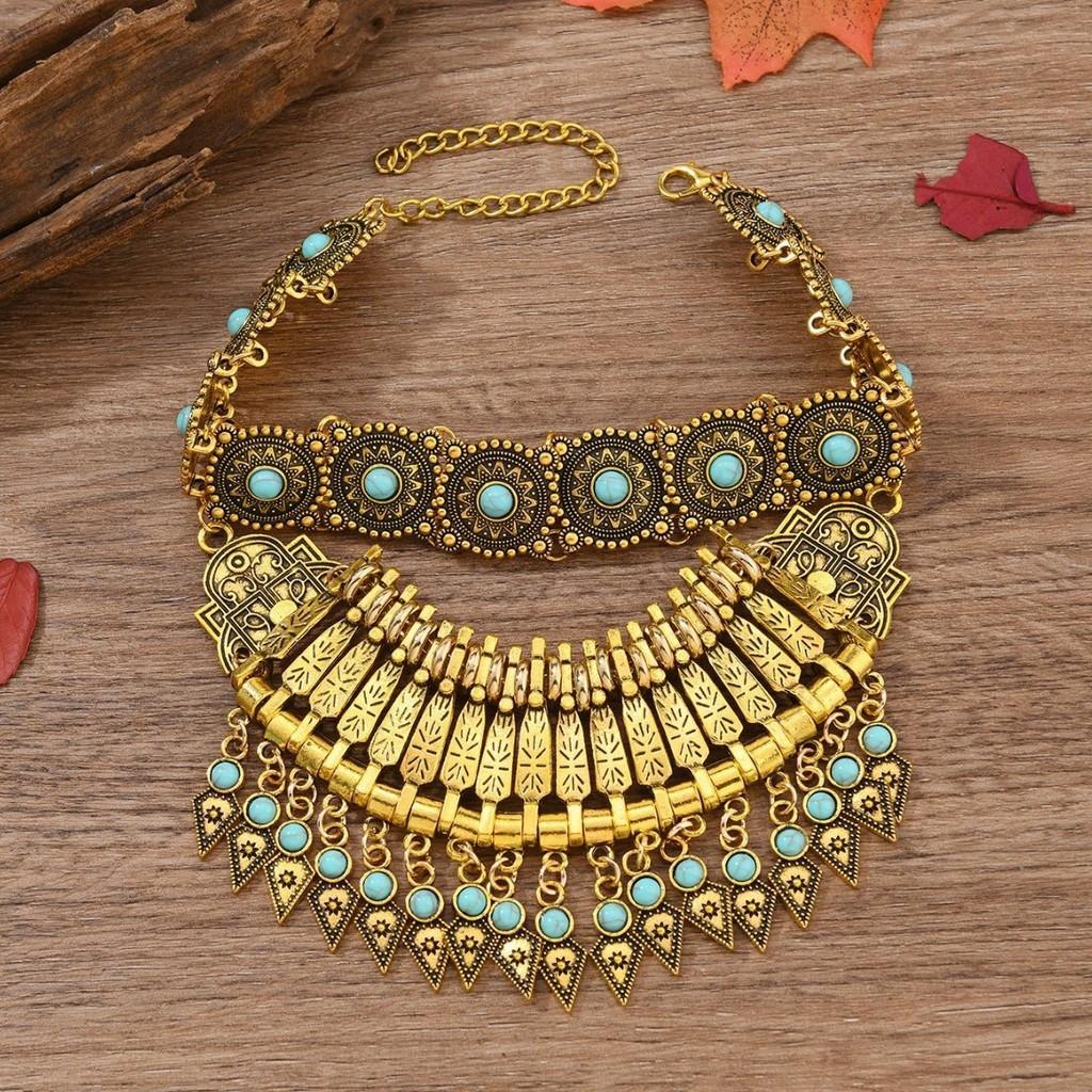 Ethnic Style Vintage Necklace With Water Wave Chain For Women Jewelry Accessory