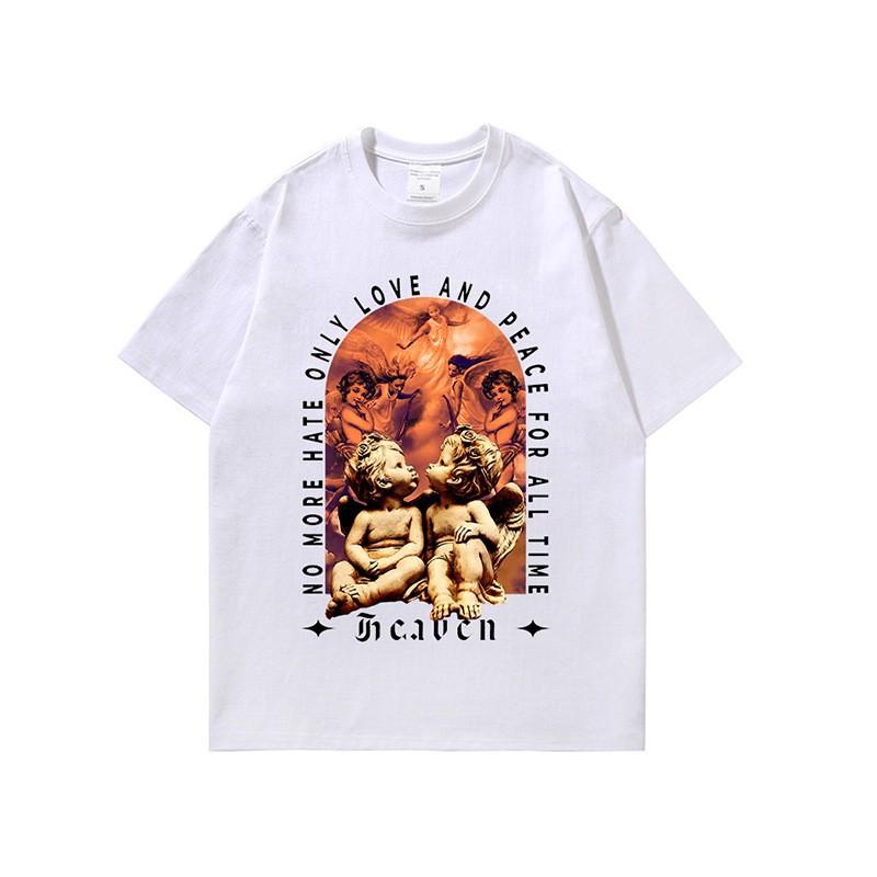 Vintage Washed Heavyweight Cotton Tee Couples - Oversized Retro Graphic T-Shirt Unisex Streetwear