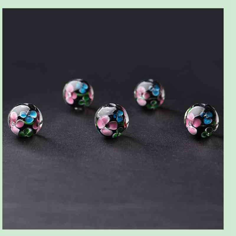 Murano Handmade Women's Jewelry Beads Wholesale Making Diy Beads Flower Transparent Round Glass Beads Lampwork