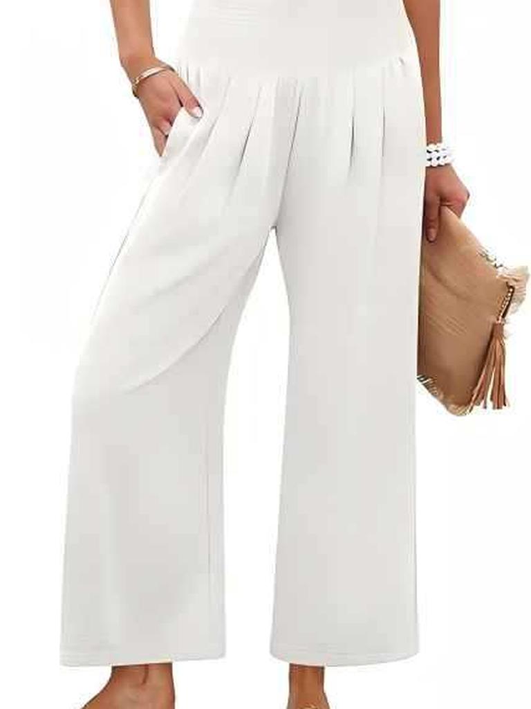 Spring/Autumn Solid Color Women's High Waist Straight Leg Casual Pants