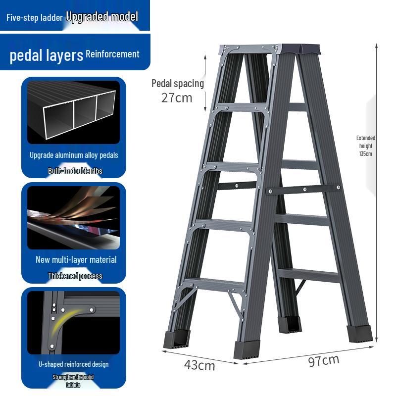 Aluminum Alloy Folding Telescopic A-Frame Ladder - Widened & Thickened, Lightweight, Double-Sided for Indoor Use
