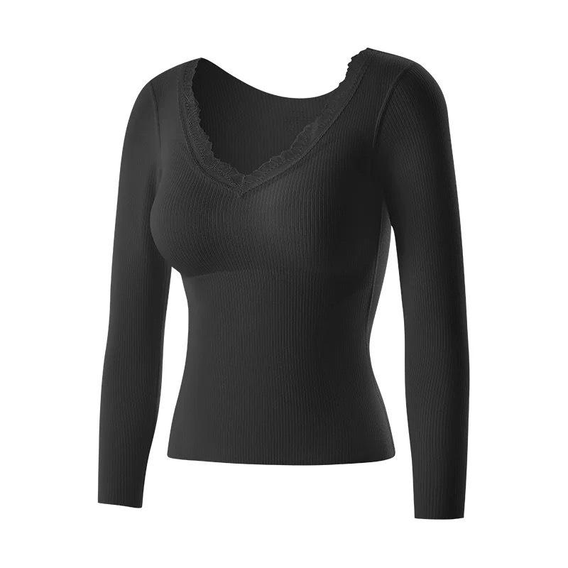 Women's Cashmere & Silk Lace V-Neck Long Sleeve Slimming Top Set